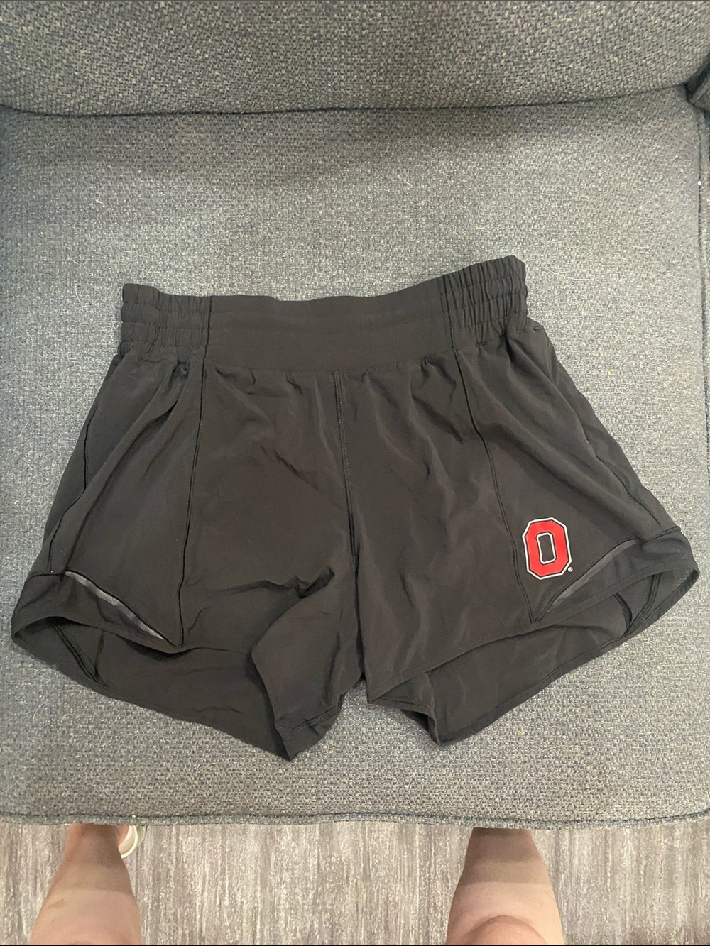 lululemon athletica Black Athletic Shorts with Red 'O' Patch